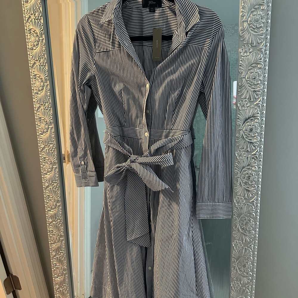 J. Crew Navy and White Striped Shirt Dress